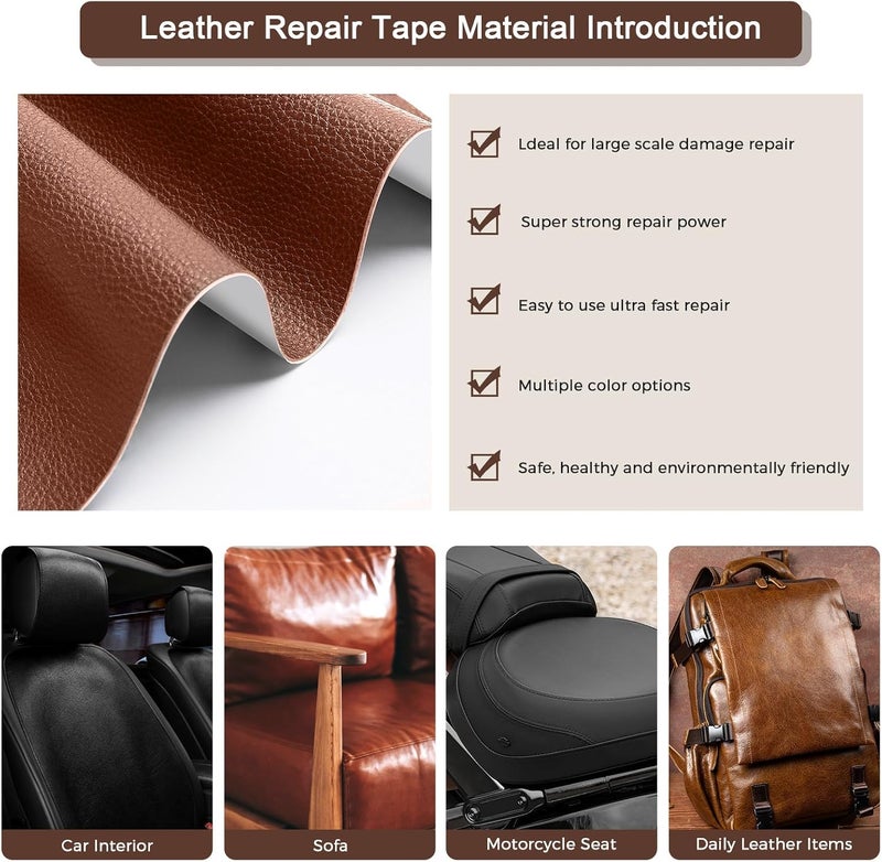 JDLUGH Sofa Leather Repair Patch Tape, Large Self Adhesive Couch, Car Seat, Office Chair, Leather Furniture, Vinyl Repair Patch Kit for Furniture (15x60 Inch, Brown) - Image 5